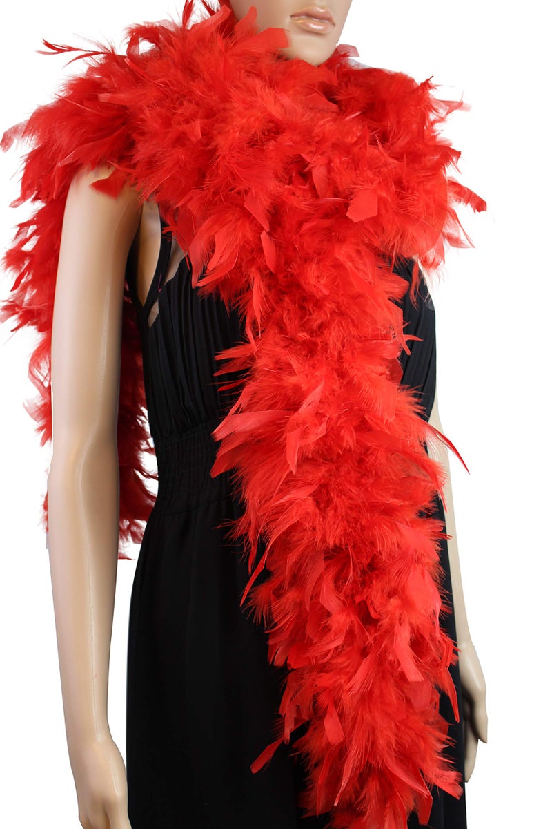 Flydreamfeathers 80 Gram, 2 yards Long Turkey Chandelle Feather Boa 10 Color, Great for Party, Wedding, Halloween Costume, Christmas Tree Decoration (Red Color) - Image 1